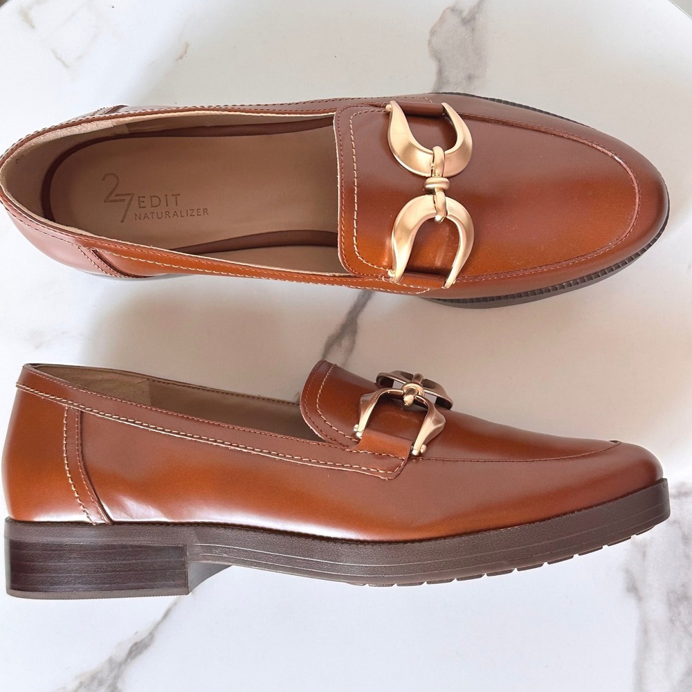 27 Edit Naturalizer Beline Cognac Brown Leather Bit Loafer Shoes Womens 10M